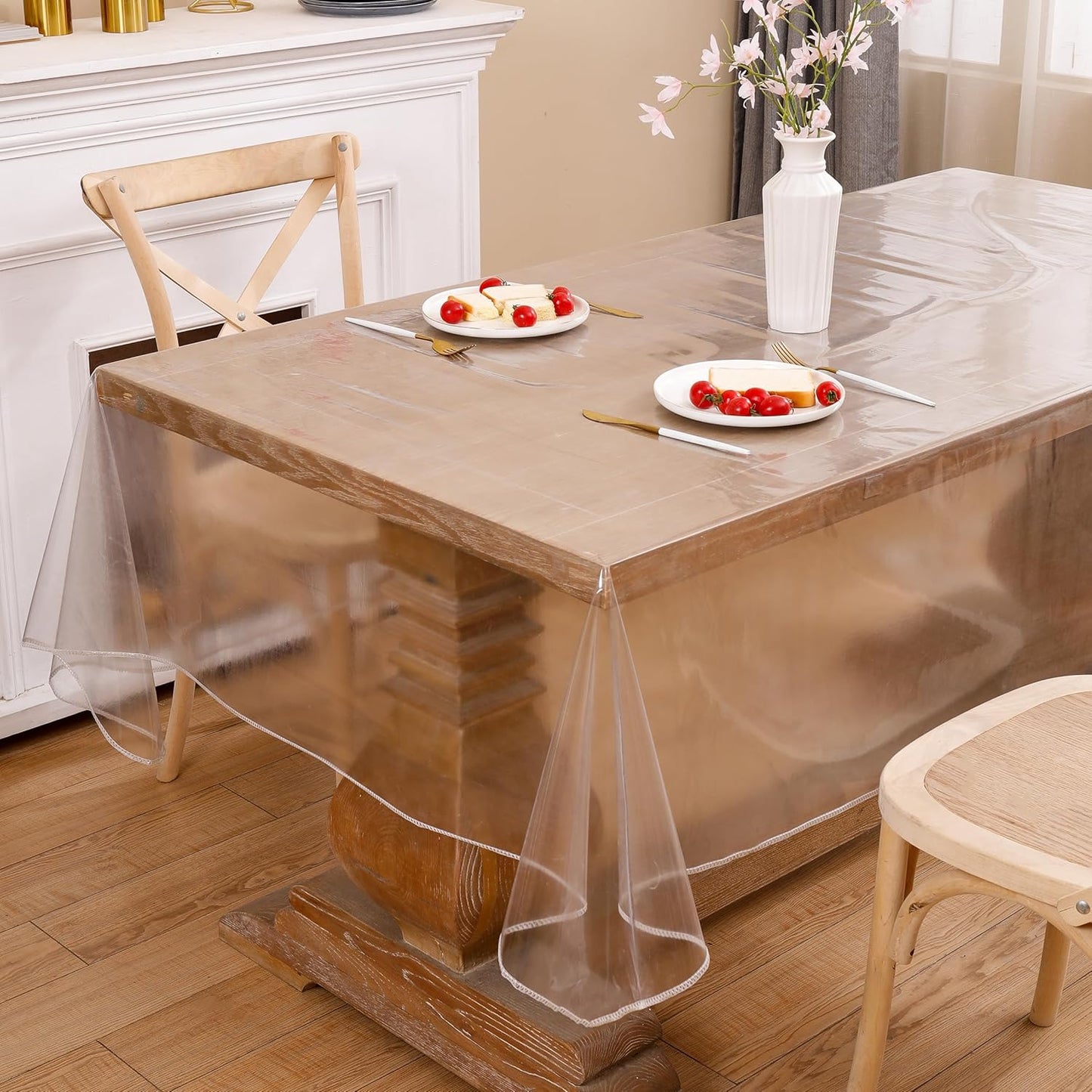 Clear Vinyl Tablecloth Protector Waterproof/Oil-Proof Plastic Rectangle Transparent Sheet Table Cover 54X84 Inch