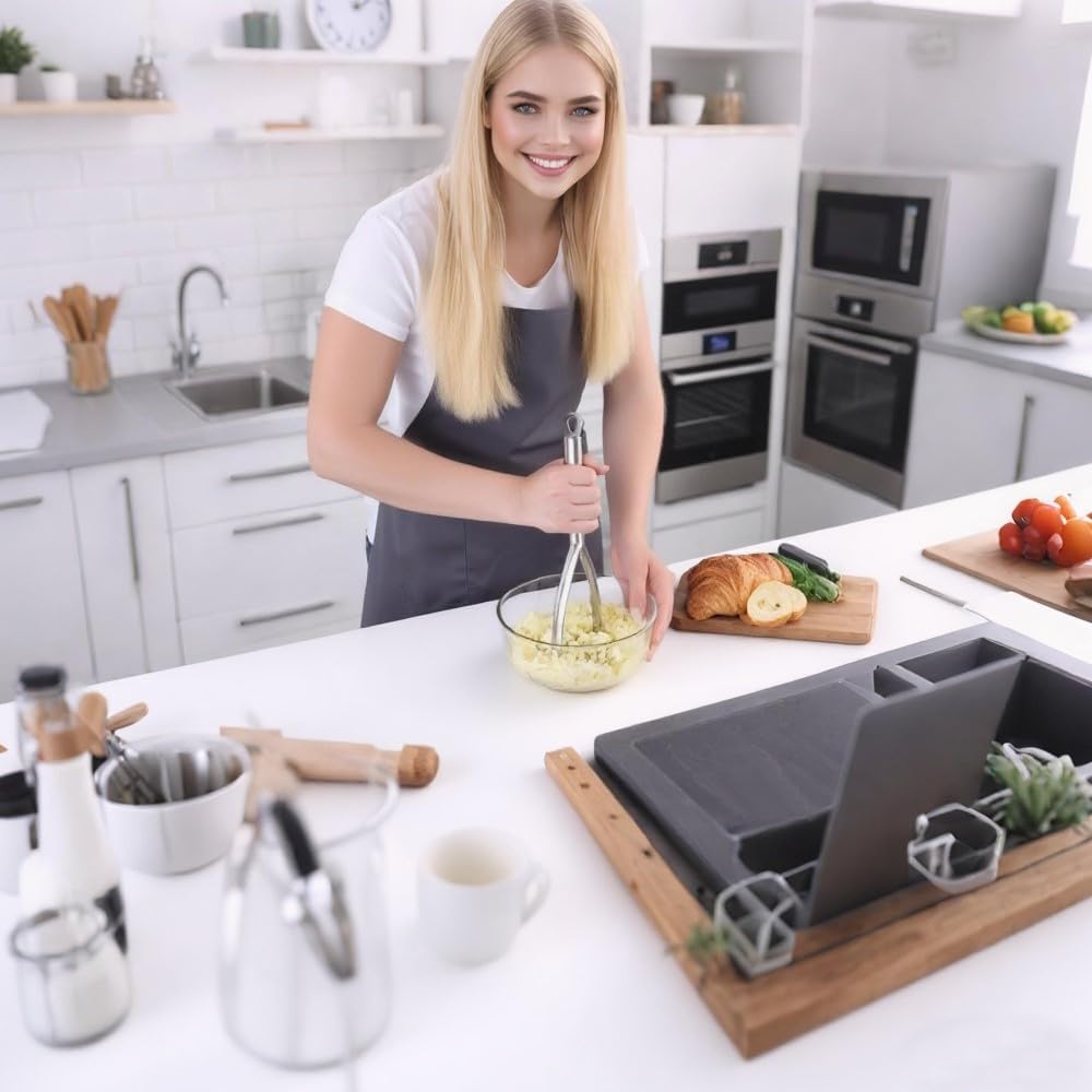 Potato Masher,Professional 18-10 Stainless Steel Potato Masher.Garlic Press,Cooking and Kitchen Gadget