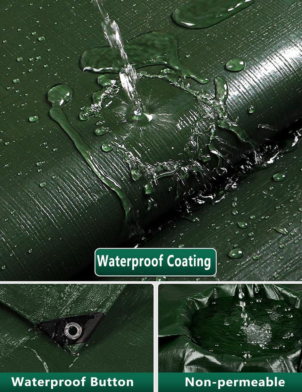 120GSM Tarpaulin Waterproof Heavy Duty, 6.6 x 9.8 Ft Large Green Rainproof Tarp UV/Tear Resistant PE Tarpaulin Sheet Tent with Reinforced Eyelets, Cover for Pool, Caravan, Garden Furniture