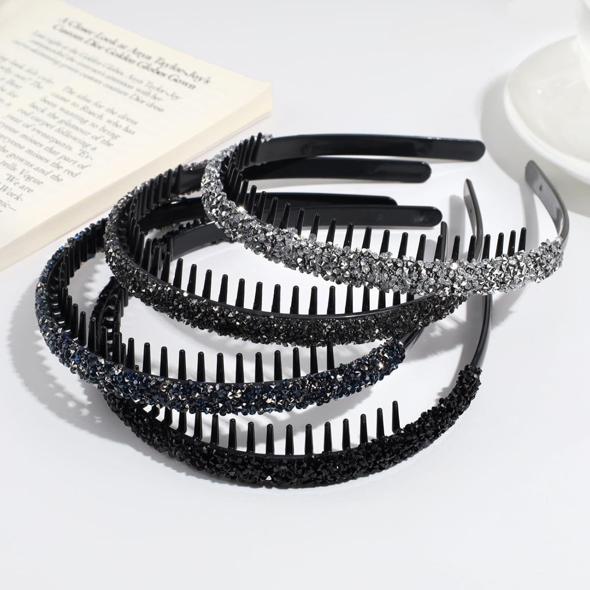 4Pcs Rhinestone Headband with Teeth,Fashion Non Slip Head Bands Headbands Crystal Hairband Sparkly Diamond Hairbands Hair Accessories for Women Girls Bride Bridesmaids Wedding