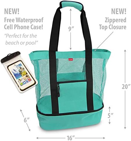 Mesh Beach Bag with Cooler Bag, Large Mesh Beach Tote Bags, Cooler Bags Insulated for Travel, Beach Toys Bag, Summer Vacation Travel Essentials for Women Kids, for Picnic Pool Travel