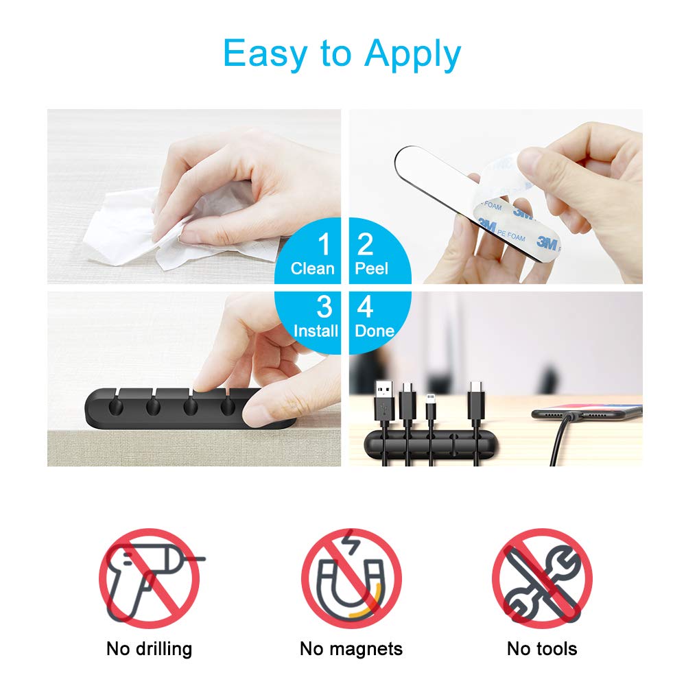 Adhesive Cable Clips, Cord Holder Cable Management, Cord Organizer USB Cable Power Wire/Cord, 2 Packs Cable Organizer for Car Home and Office (5, 3 Slots)