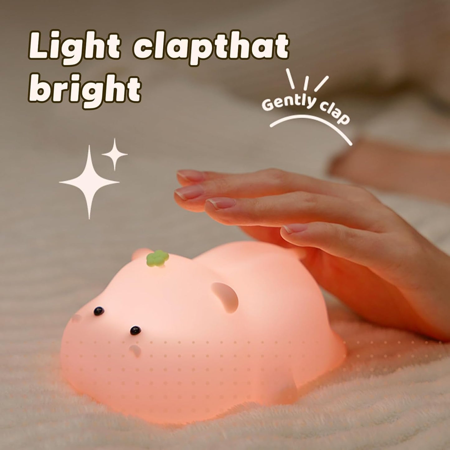 Silicone Night Light, Kids Night Light, Cute Hippo Design, Rechargeable, Pink