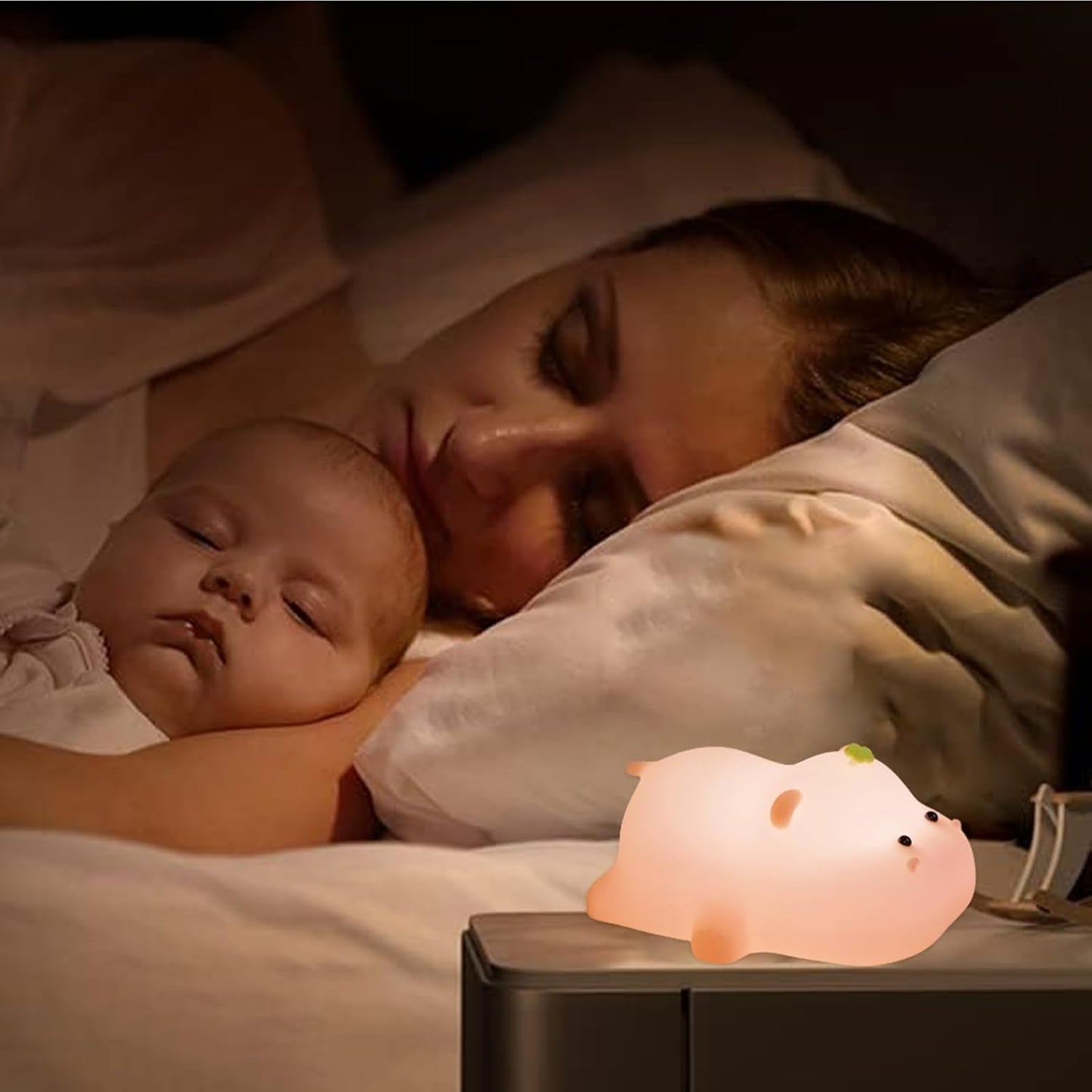 Silicone Night Light, Kids Night Light, Cute Hippo Design, Rechargeable, Pink