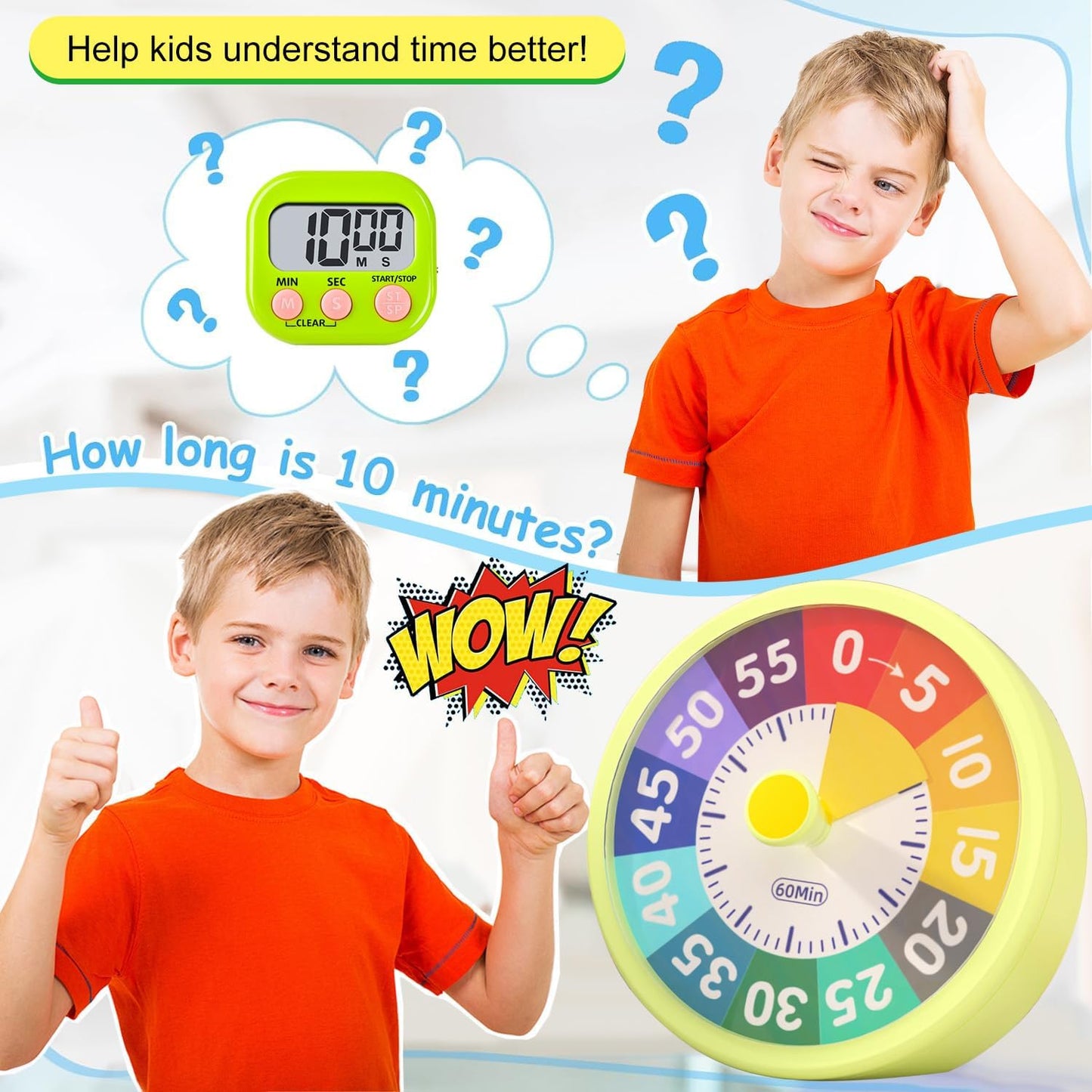 60 Minute Visual Timer for Classroom Kids Teachers, 4-Inch Countdown Timer for Kitchen Cooking, Toddler, Training, Study, Work (Battery Not Included)