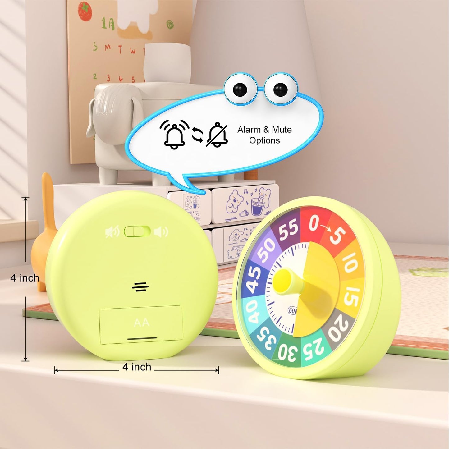 60 Minute Visual Timer for Classroom Kids Teachers, 4-Inch Countdown Timer for Kitchen Cooking, Toddler, Training, Study, Work (Battery Not Included)