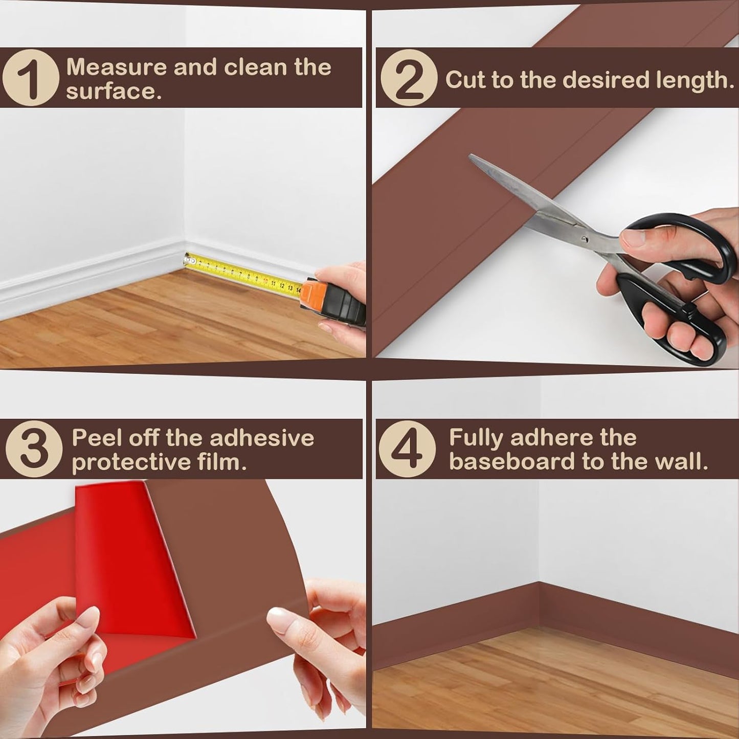 Flexible Wall Base Baseboard Molding Trim, 4 Inch(W) x 20 Feet(L) Self-Adhesive Vinyl, Peel and Stick Cove Base, Rubber Wall Base Moulding Trim(Brown)