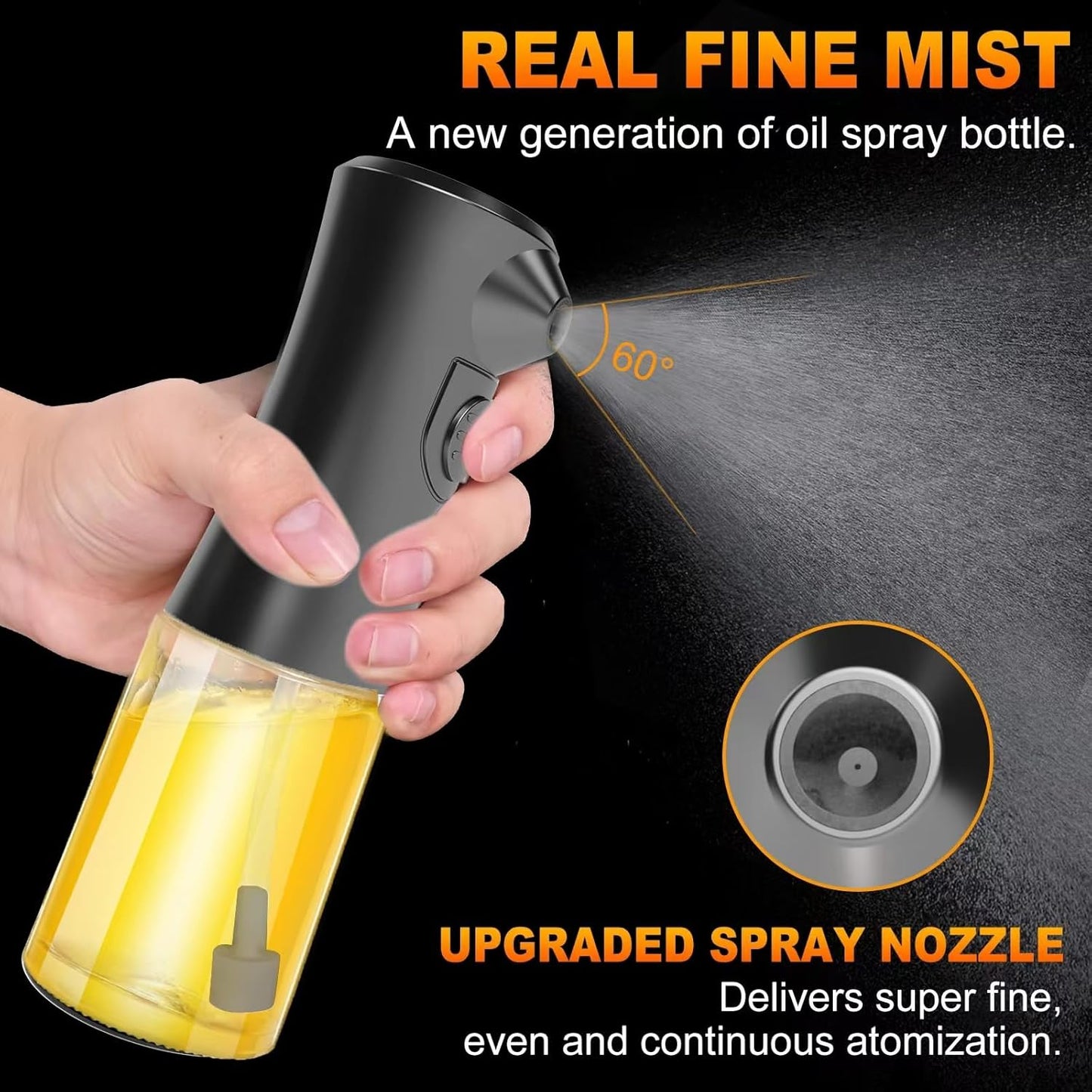 Electric Oil Sprayer for Cooking, Glass Oil Sprayer Mister, Olive Oil Spray Bottle, The Real Oil Mister for Salads, Baking, Grilling, and Ideal for Air Fryers, Black