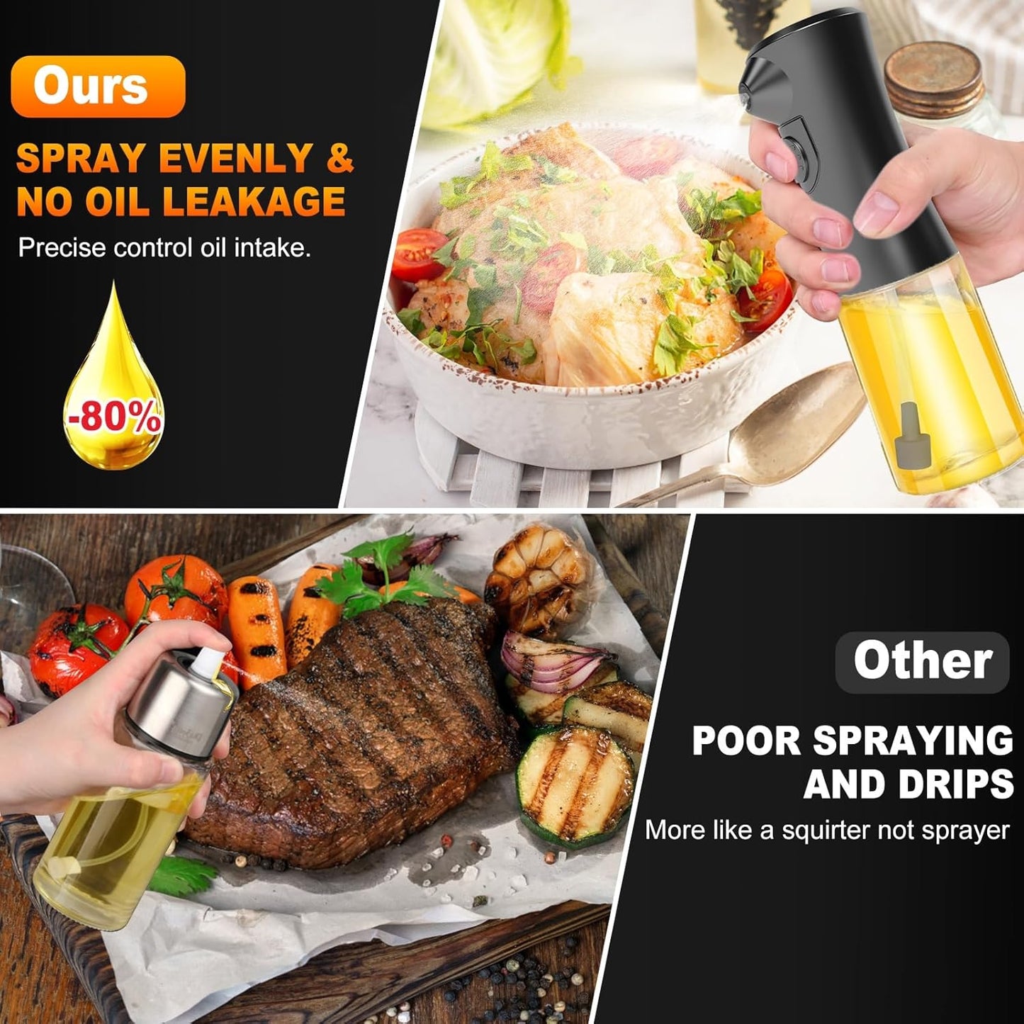 Electric Oil Sprayer for Cooking, Glass Oil Sprayer Mister, Olive Oil Spray Bottle, The Real Oil Mister for Salads, Baking, Grilling, and Ideal for Air Fryers, Black
