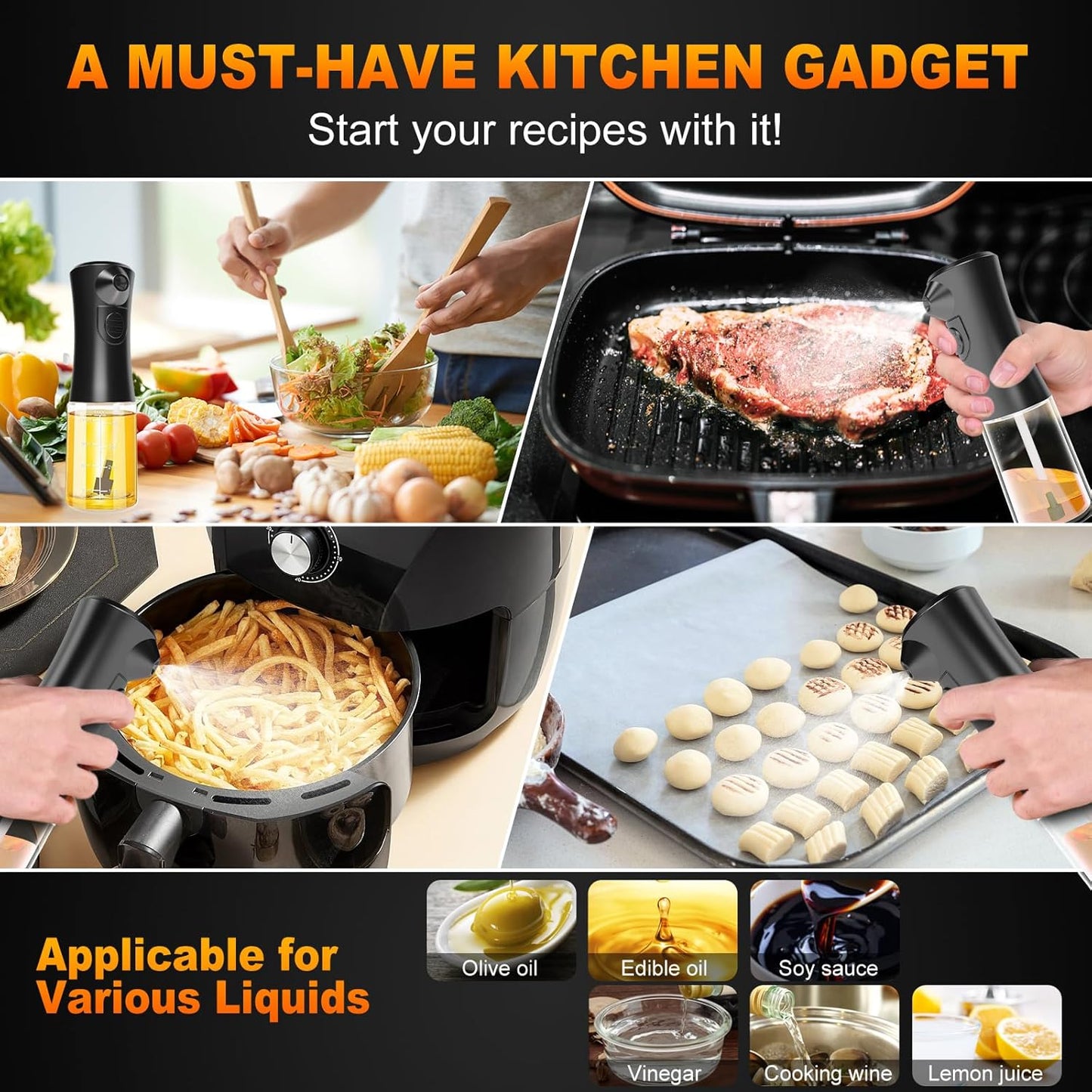 Electric Oil Sprayer for Cooking, Glass Oil Sprayer Mister, Olive Oil Spray Bottle, The Real Oil Mister for Salads, Baking, Grilling, and Ideal for Air Fryers, Black
