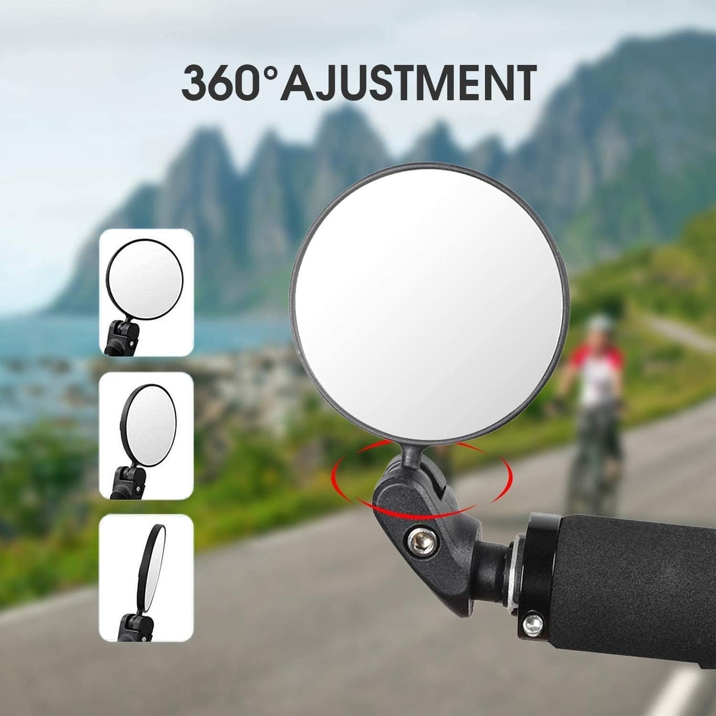 Bike Mirror, Bicycle Riding Rearview Mirror, HD Safety Rear View Mirrors, Convex Mirror with 360 Degrees Rotational Adjustable Handlebar for Mountain Road Bikes