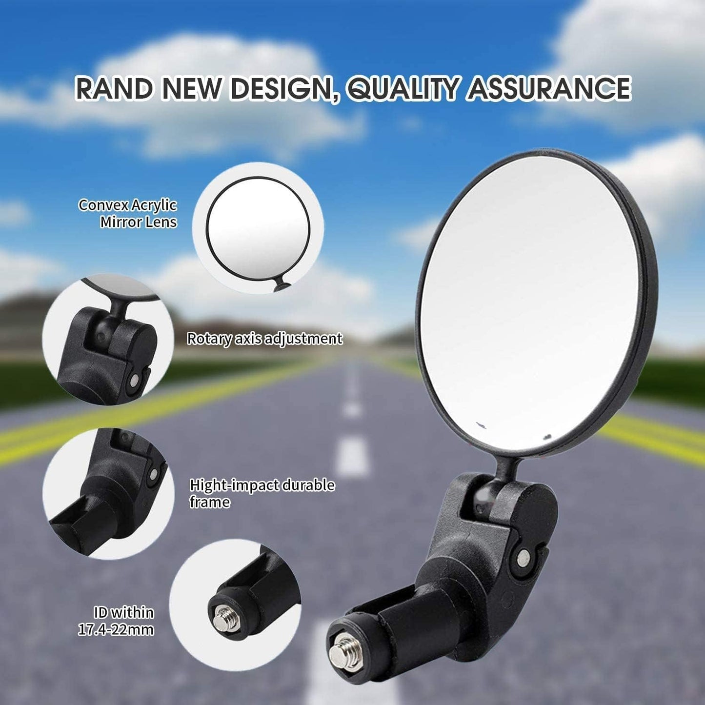 Bike Mirror, Bicycle Riding Rearview Mirror, HD Safety Rear View Mirrors, Convex Mirror with 360 Degrees Rotational Adjustable Handlebar for Mountain Road Bikes