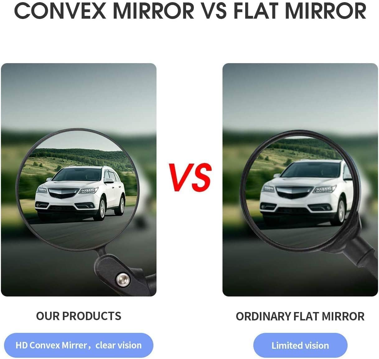 Bike Mirror, Bicycle Riding Rearview Mirror, HD Safety Rear View Mirrors, Convex Mirror with 360 Degrees Rotational Adjustable Handlebar for Mountain Road Bikes