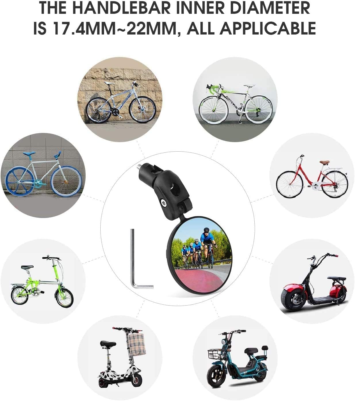 Bike Mirror, Bicycle Riding Rearview Mirror, HD Safety Rear View Mirrors, Convex Mirror with 360 Degrees Rotational Adjustable Handlebar for Mountain Road Bikes