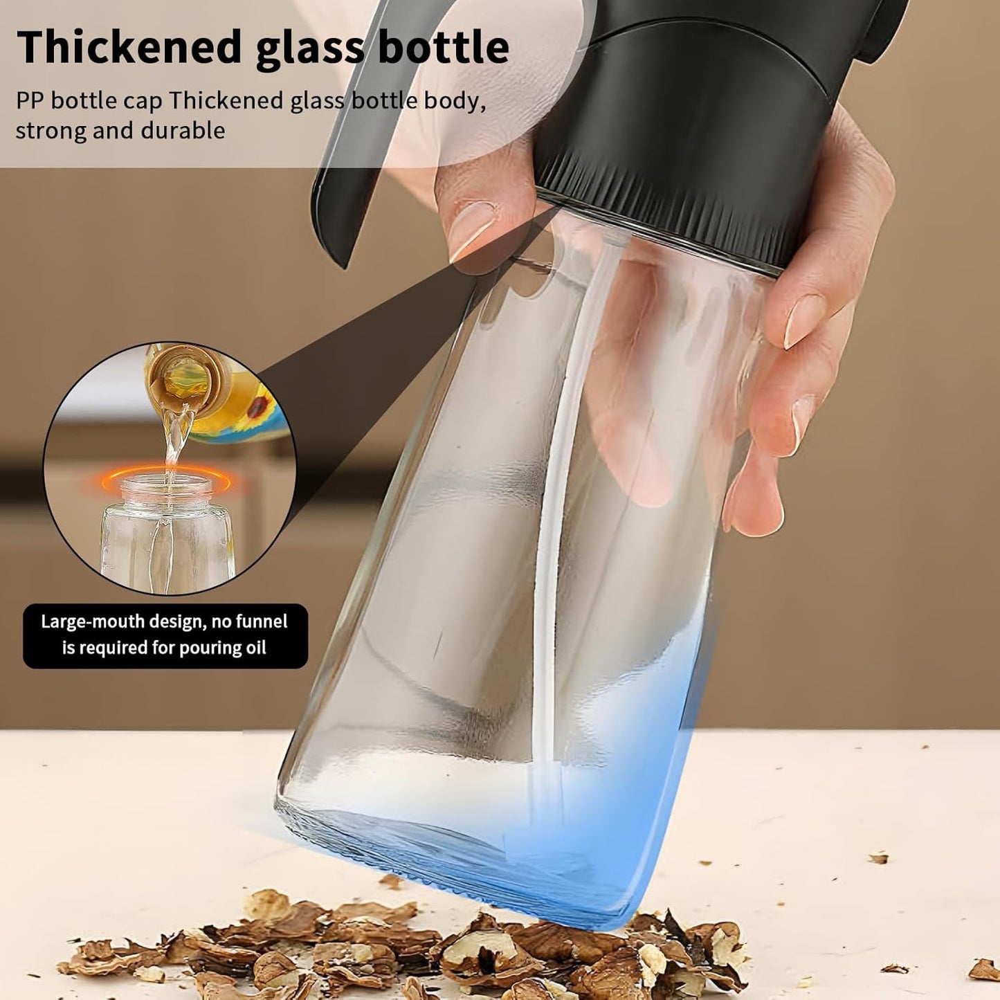 2 Pcs Oil Sprayer for Cooking, 300 ml Olive Oil Dispenser, Glass Oil Spray Bottle with Scale for Kitchen, Salad, Barbecue, Baking (Black & White)