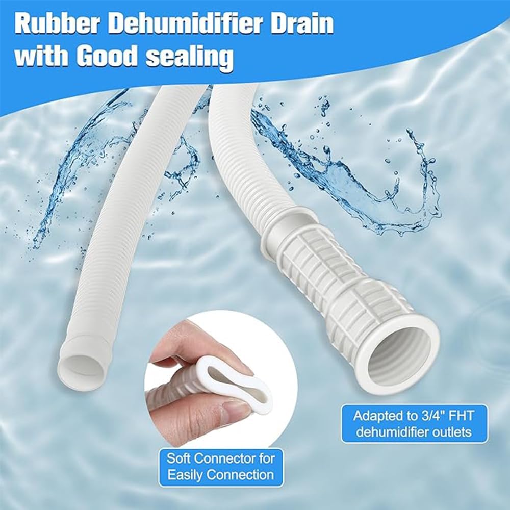 Dehumidifier Drain Hose,Patent Pending Dehumidifier Drain Hose,Flexible Universal Drain Hose with Cuttable Rubber Adapter and Connect Clamp,Fit for Air Conditioners,Dehumidifiers(White,6.5 Feet)