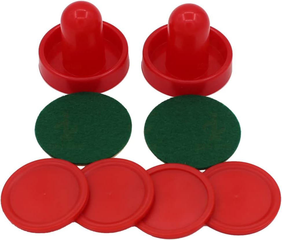 Air Hockey Pushers & Pucks Set, 60mm Mini Goal Handles Paddles Replacement Accessories for Game Tables - Red As Shown