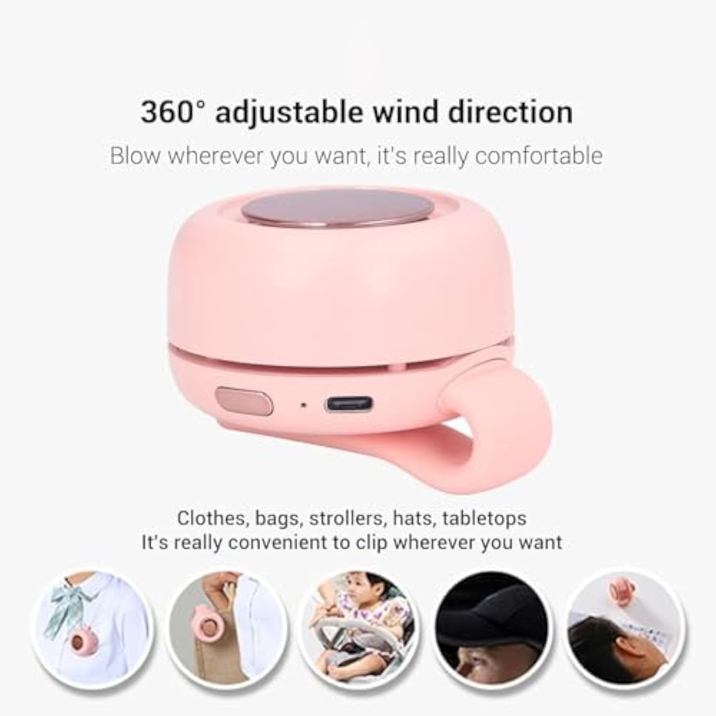 Portable Silent Mini Bladeless Fan Clip On, mini clip on fan, portable mini bladeless fan clip on, Suitable for Outdoor & Travel & Office, Travel Accessories (white, 1pcs)