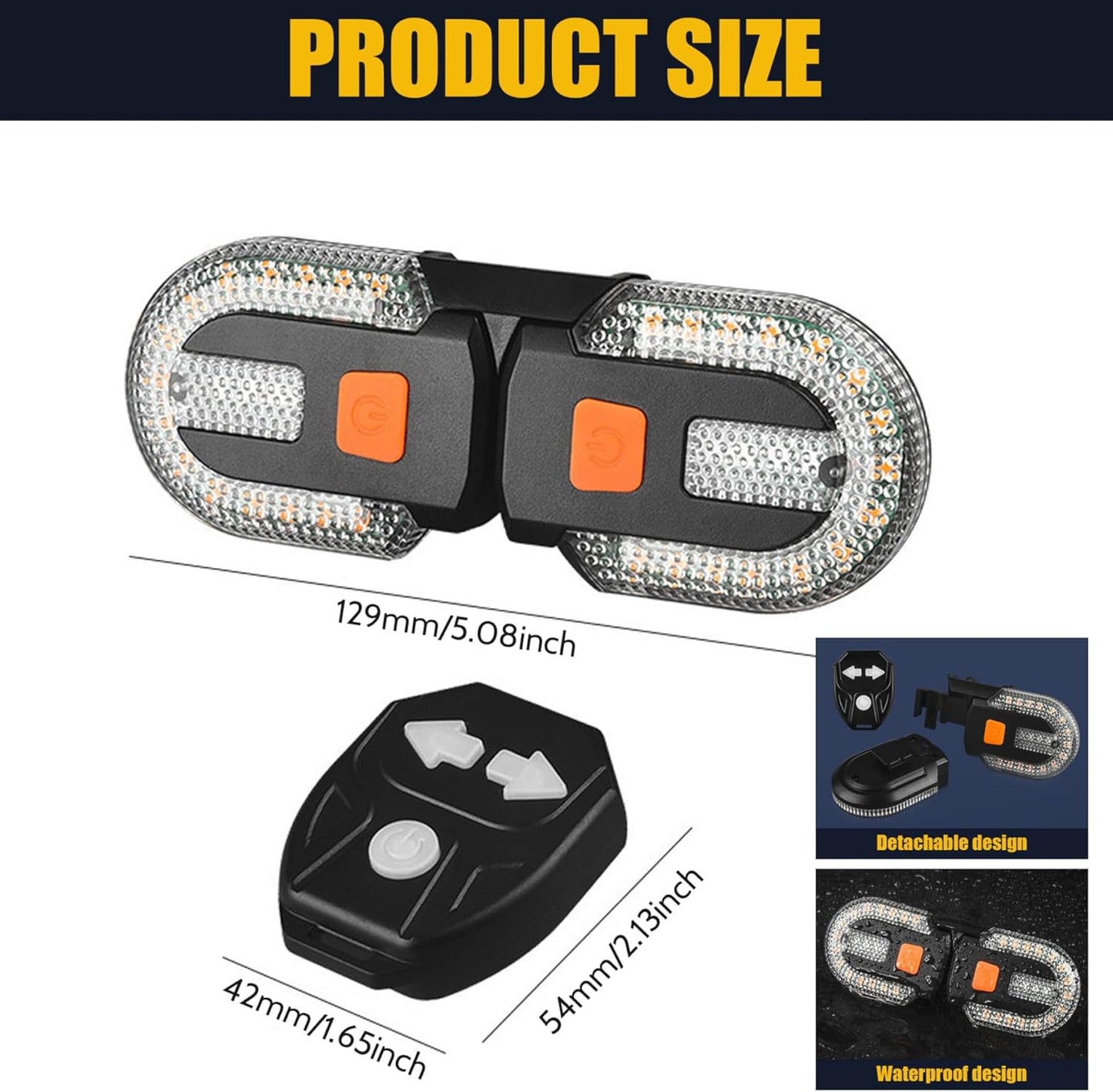 Bike Turn Signals Waterproof Remote Control 5 Mode Bike Tail Light with Right & Left Light 600mAh 30lm USB Rechargeable Yellow & Red LED Rear Bike Light for Night Riding Bike Brake Light