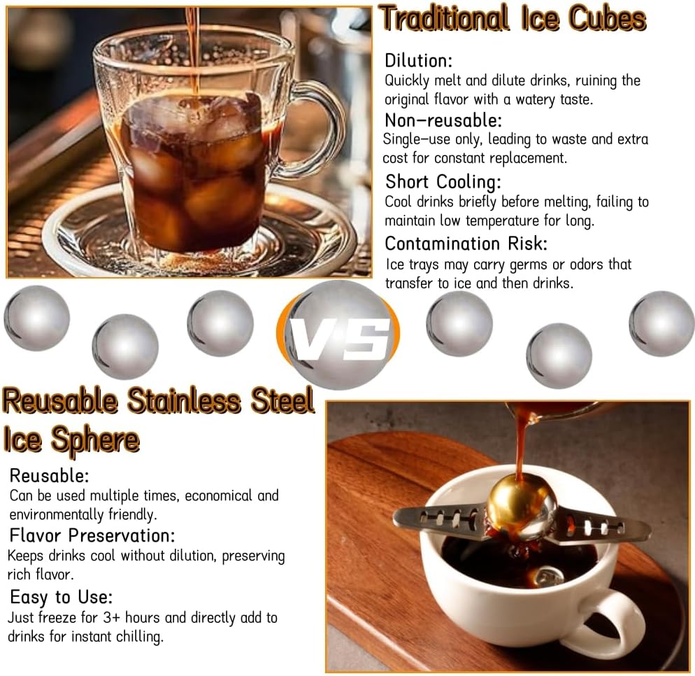 Stainless Steel Coffee Cooling Ball, Reusable Espresso Chiller with Stand, Ice Ball for Coffee Enthusiasts