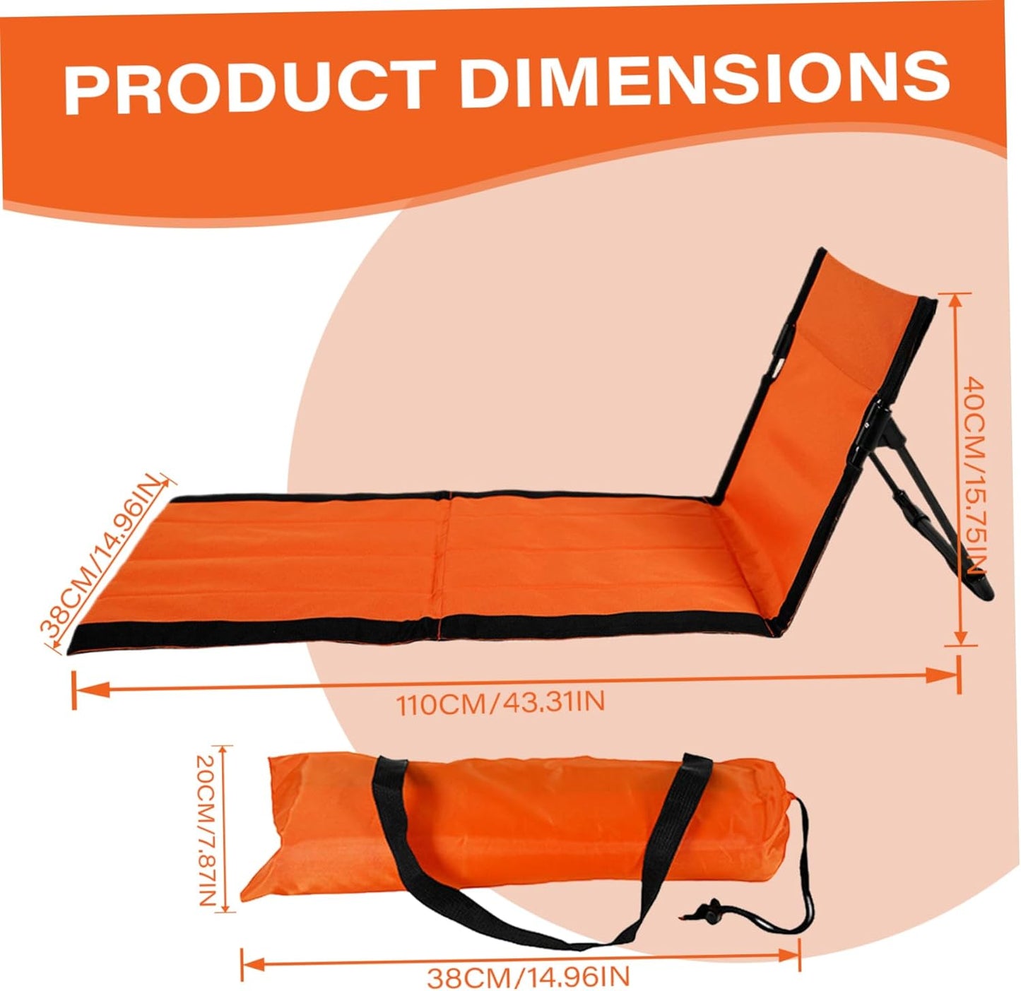Reclining Beach Mat 15x43.3x15.8/15x26.8x15.8'' Oxford Cloth Waterproof Foldable Beach Lounge Chair Lightweight & Portable Lounger for Adults Holidays Camping Park
