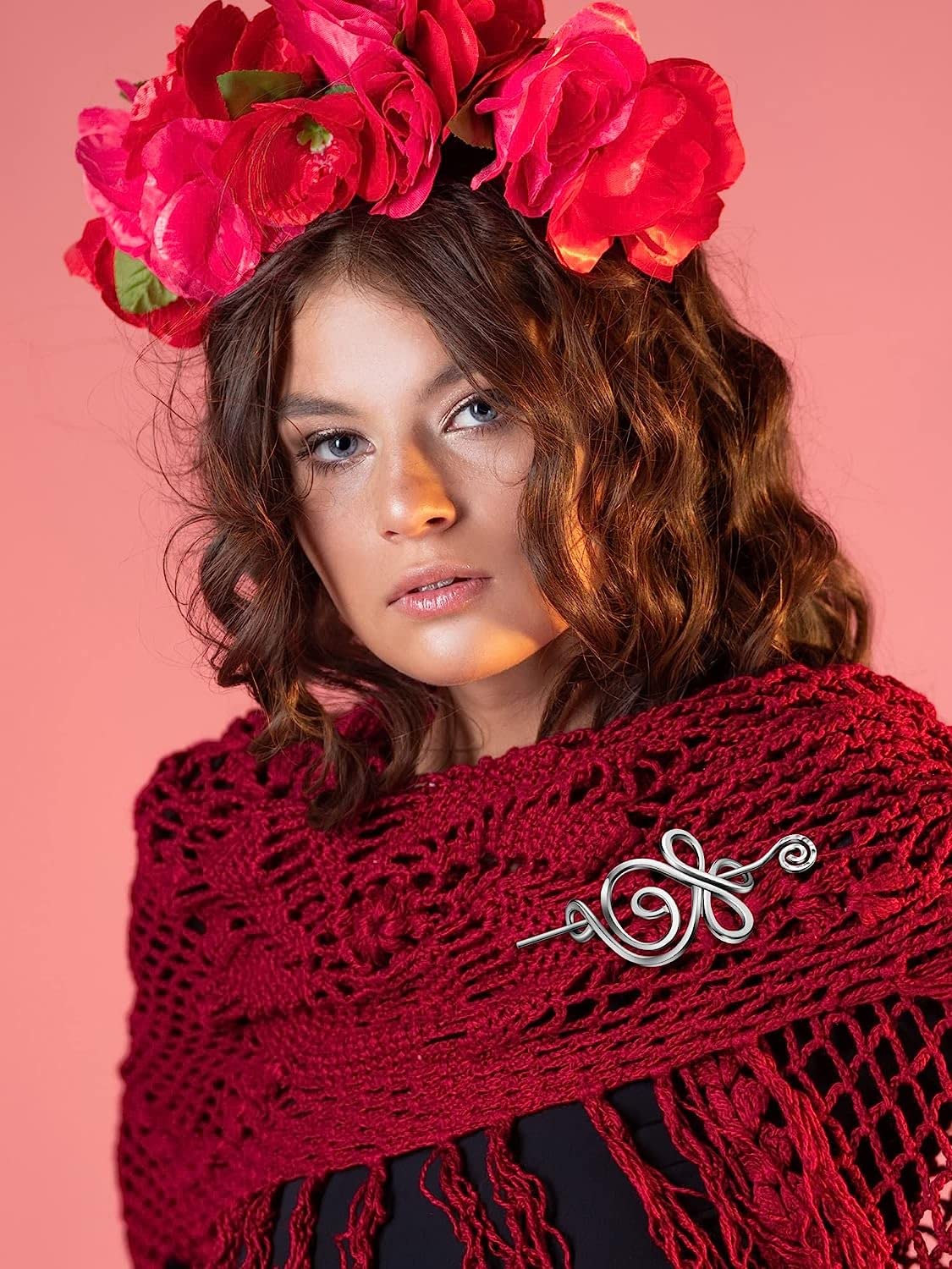 Celtic Shawl Pin 3 Pcs Crossed Knots Budding Spiral Crocheted Scarf Pin Cloak Pin Sweater Brooch for Women Girls Knitter Handmade Cape