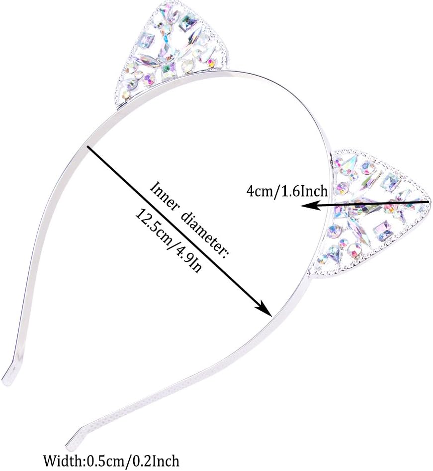 3PC - Crystal Cat Ears Headband For Women Girls Headwear Hair Accessories (Floral)