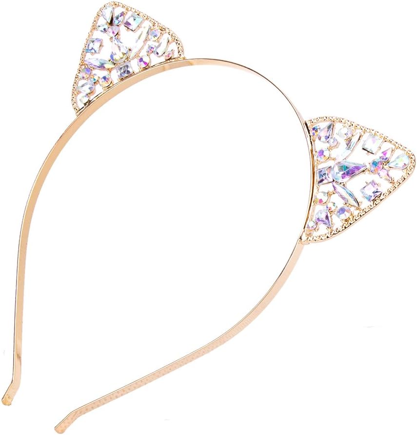3PC - Crystal Cat Ears Headband For Women Girls Headwear Hair Accessories (Floral)