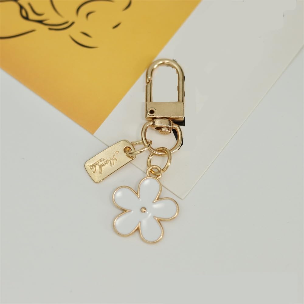 Flower Keychain Set for Women, 3-Piece Chrysanthemum Charm with Metal Sheet, Pink Black White