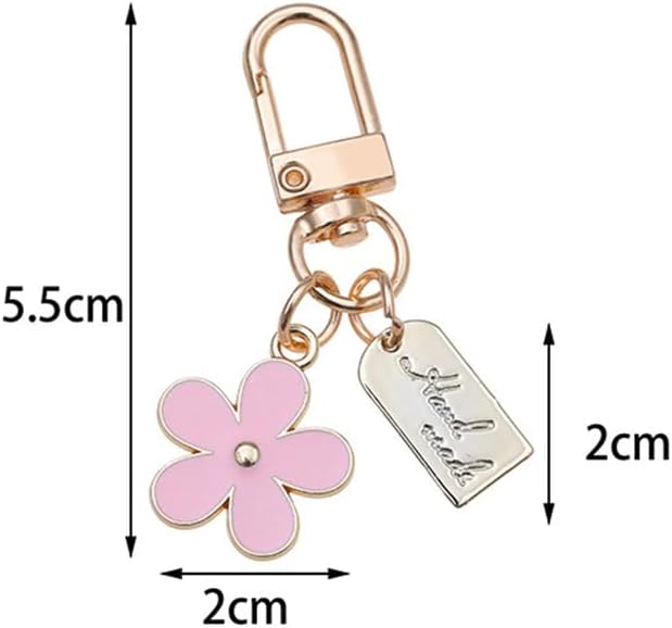 Flower Keychain Set for Women, 3-Piece Chrysanthemum Charm with Metal Sheet, Pink Black White