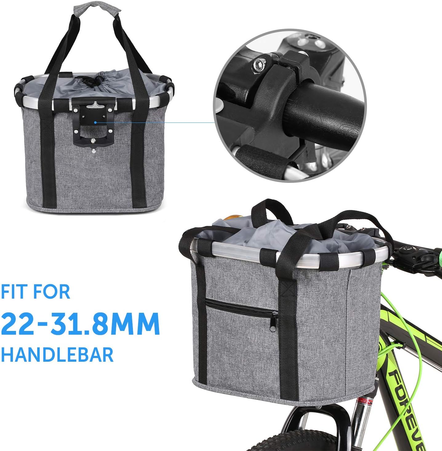 Stylish Aluminum Alloy Bicycle Basket - Black Purple Coffee Grey - 34x28x25cm - 6kg Capacity - Oxford Cloth - Handlebar Mount Included