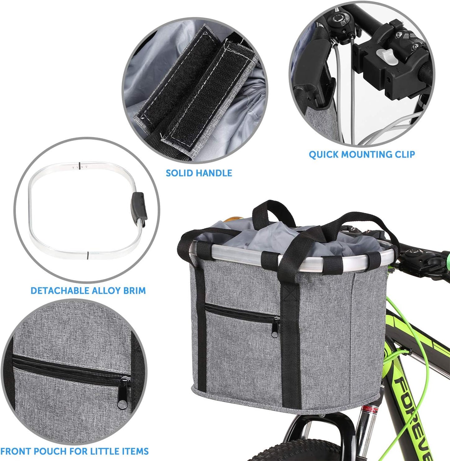 Stylish Aluminum Alloy Bicycle Basket - Black Purple Coffee Grey - 34x28x25cm - 6kg Capacity - Oxford Cloth - Handlebar Mount Included