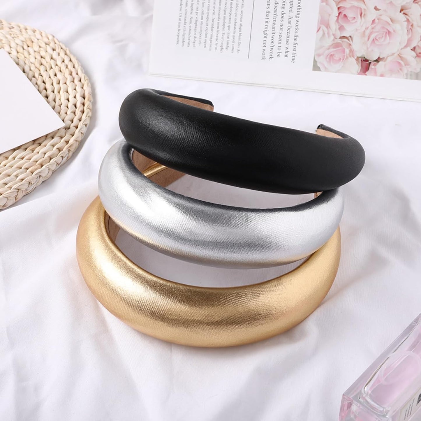 Leather Sponge Headband, Thickened Wide Edge Headband (Gold)