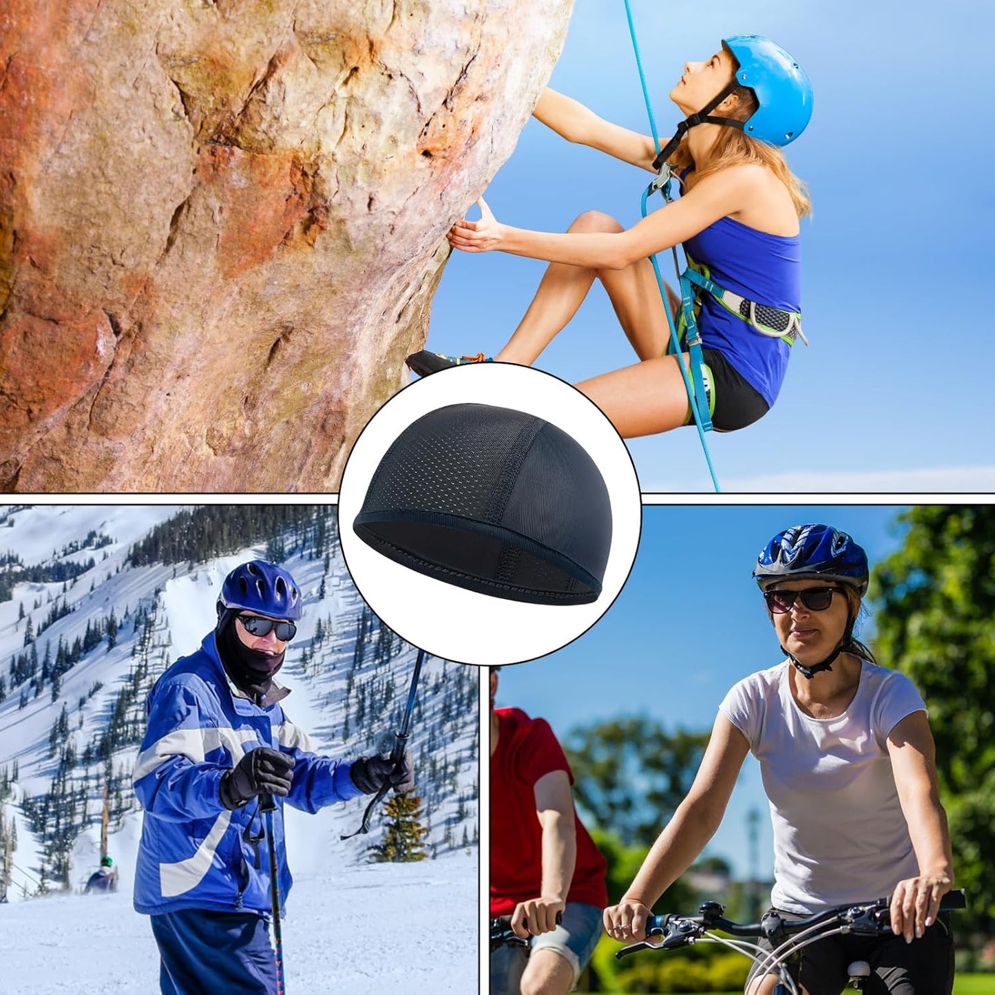 3 Pack Under Helmet Caps, Breathable Cycling Helmet Liner, Summer Cycling Skull Caps, Wicking Running Hats, Under Helmet Hats for Men Women, Perfect for Running Sports Cycling Motorcycle