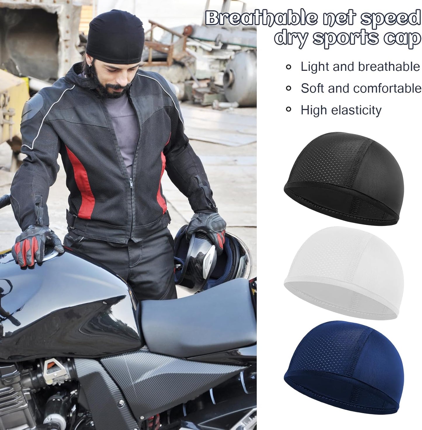 3 Pack Under Helmet Caps, Breathable Cycling Helmet Liner, Summer Cycling Skull Caps, Wicking Running Hats, Under Helmet Hats for Men Women, Perfect for Running Sports Cycling Motorcycle