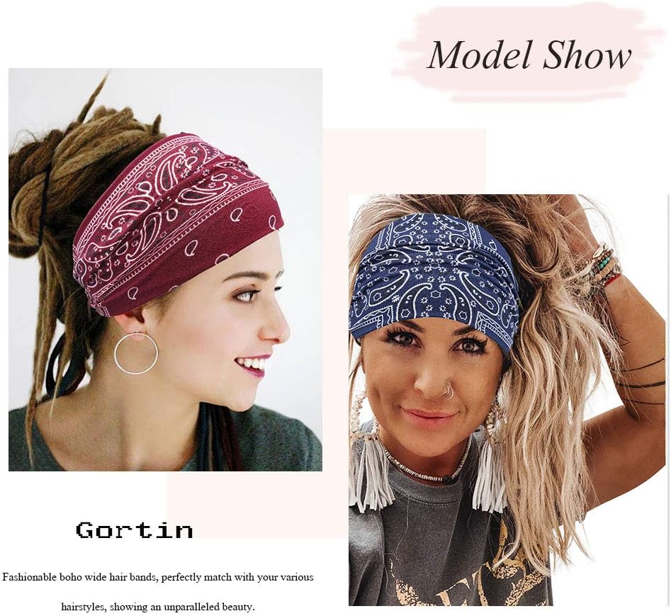 Extra Wide Headbands for Women Boho Head Wraps Stretchy African Turban Hairband Motorcycle Hair Accessories Pack of 3