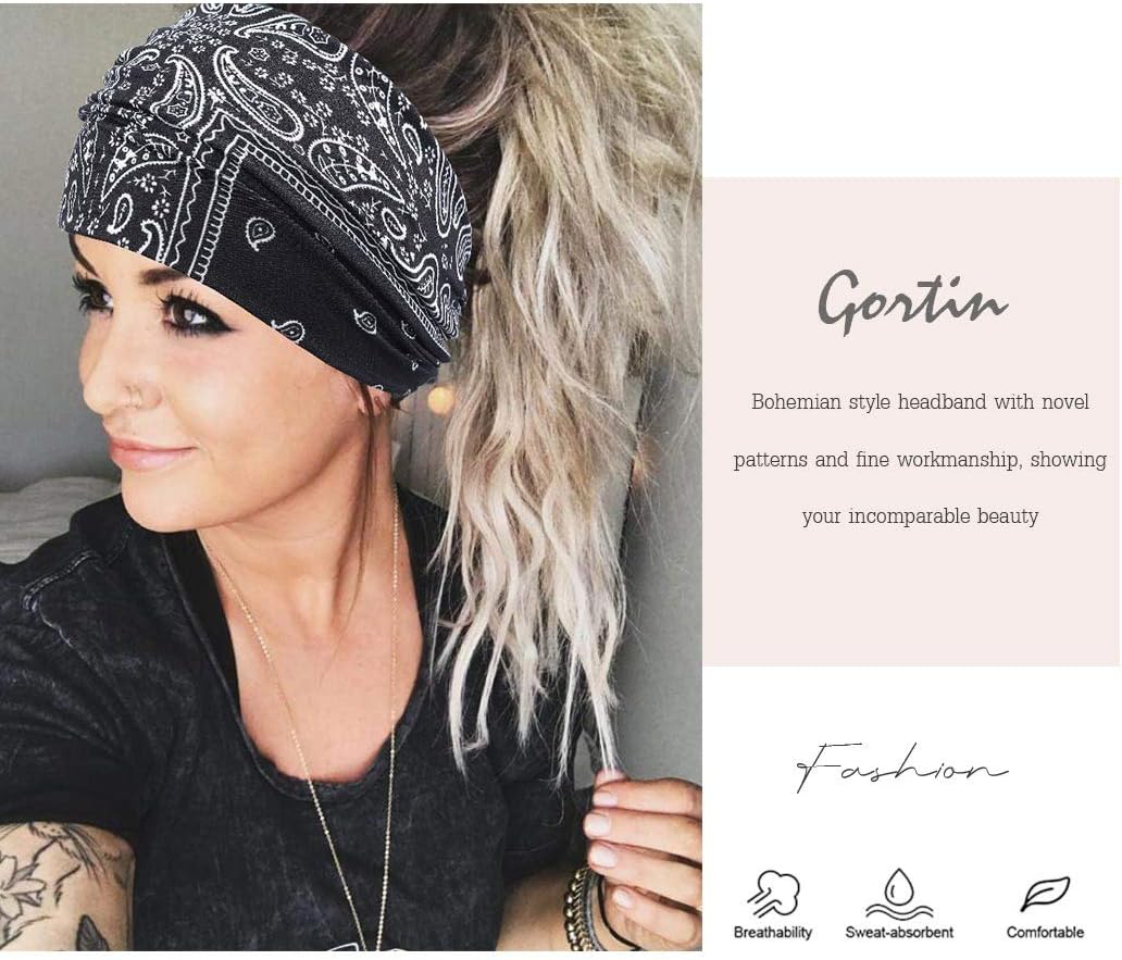 Extra Wide Headbands for Women Boho Head Wraps Stretchy African Turban Hairband Motorcycle Hair Accessories Pack of 3