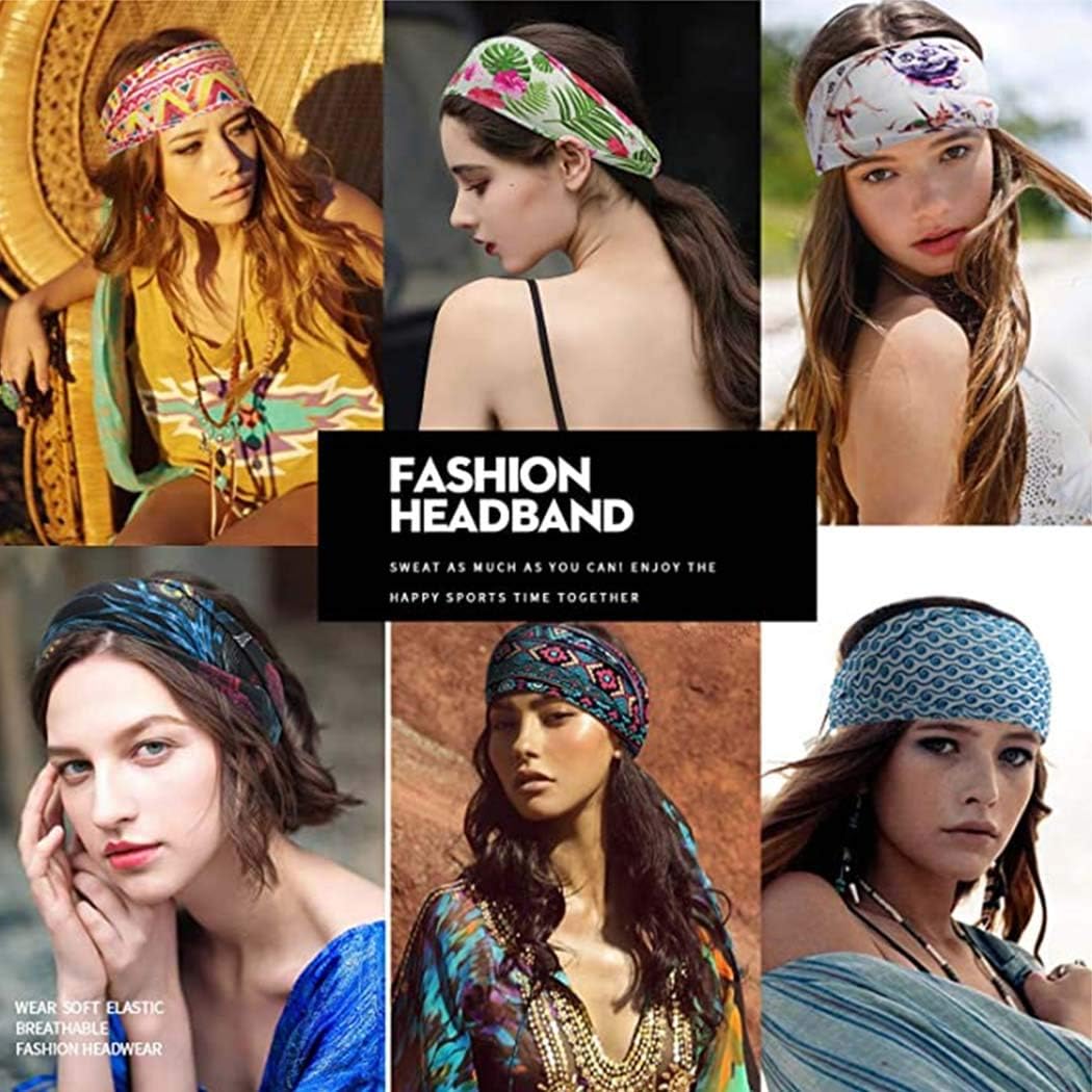 Extra Wide Headbands for Women Boho Head Wraps Stretchy African Turban Hairband Motorcycle Hair Accessories Pack of 3