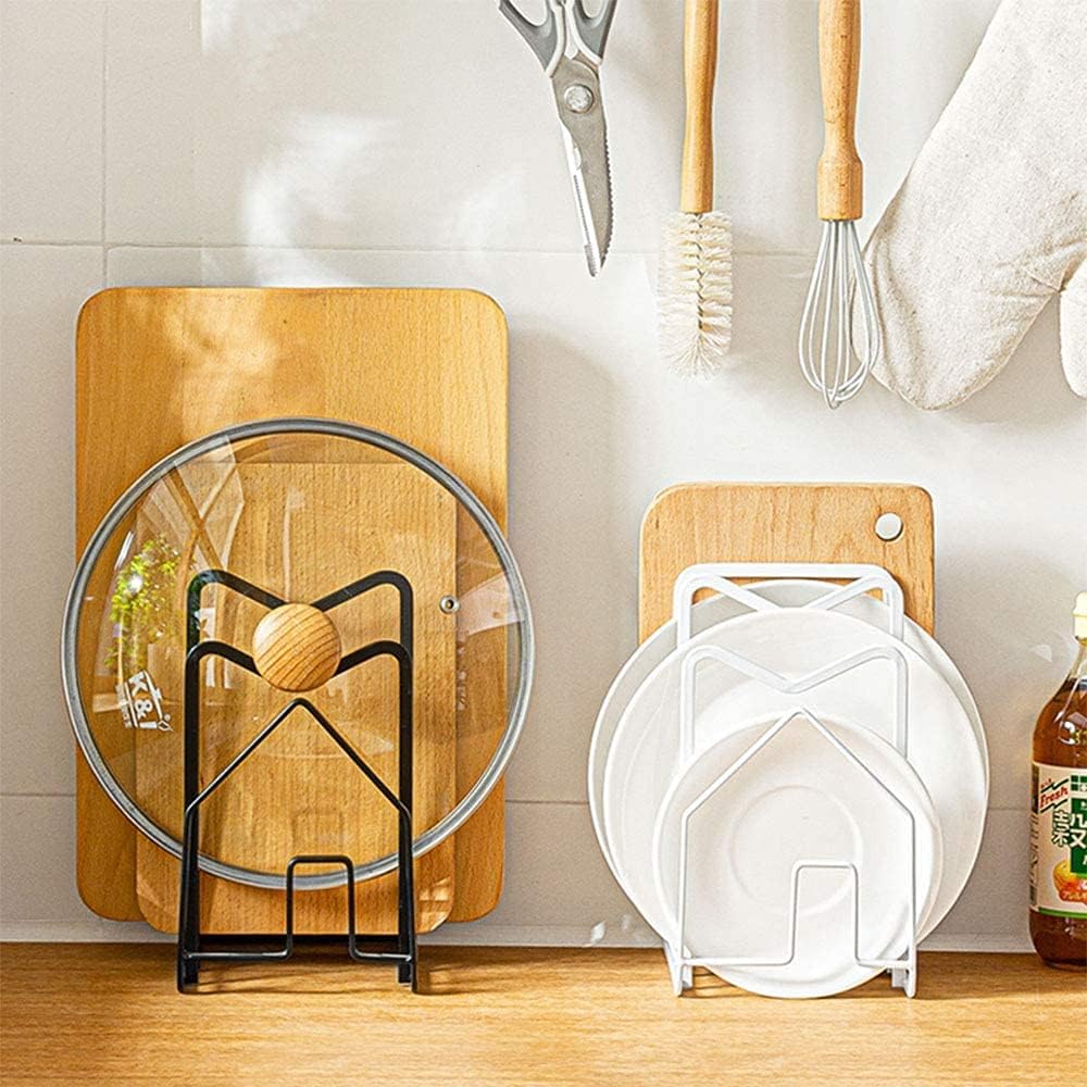 SUNIFCON Cutting Board Rack Organizer Chopping Board Stand Holder Kitchen Countertop Pots Pan Lids Rack Organizer Flat Steel 4.92 x 5.71 x 8.46 in. Black