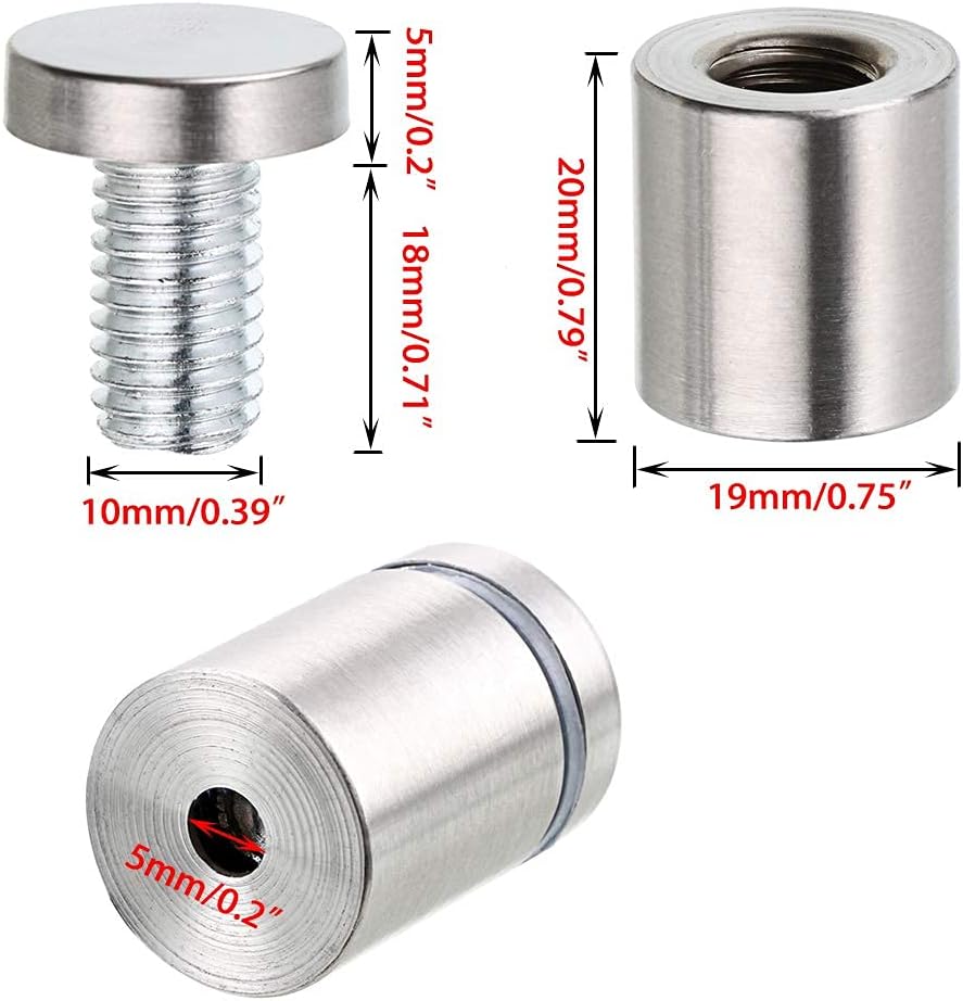 24 Pack Sign Standoff Screws 3/4 x 1 Inch, Advertising Glass Standoff Nail Hardware, Stainless Steel Standoffs for Glass Panel Plexiglass Picture