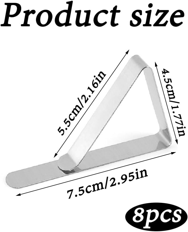 Table Cloth Clips 8pcs, Stainless Steel Metal Triangle Picnic Table Clips for Home, Restaurant, Picnic, Party
