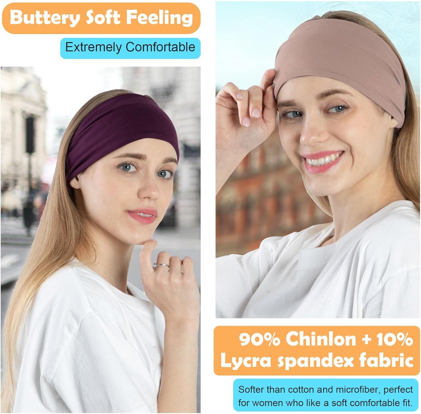 10 Pack Wide Headbands for Women, Workout Yoga Running Sports Headband Elastic Hair Bands, Boho Non Slip Sweat Head Bands Thick Head Wrap (Solid Headbands)