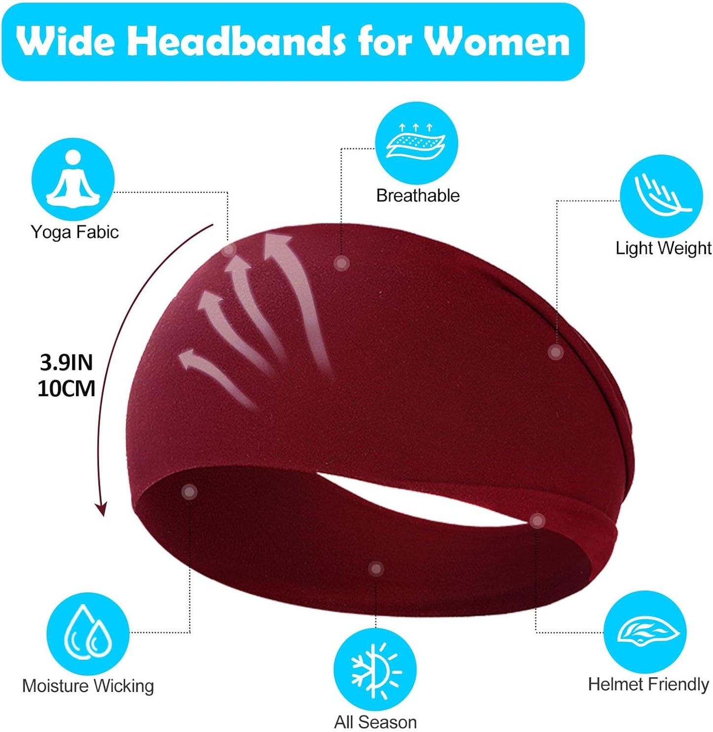 10 Pack Wide Headbands for Women, Workout Yoga Running Sports Headband Elastic Hair Bands, Boho Non Slip Sweat Head Bands Thick Head Wrap (Solid Headbands)