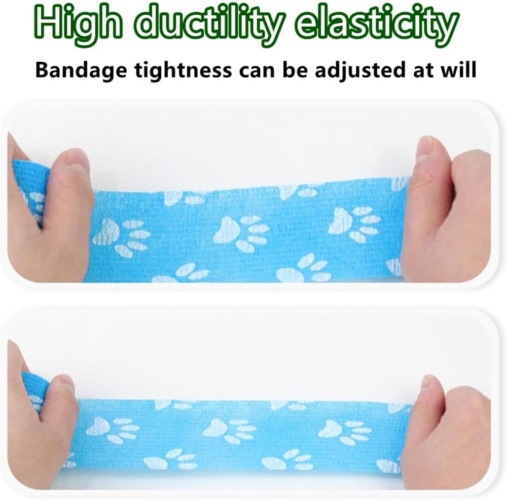 4 Rolls Pet Self Adhesive Bandage, Pet Vet Wrap Tape Waterproof Non-Woven Cohesive Gauze Rolls for Dog Cat Animals, Cohesive Bandages for Wrist Healing Ankle Sprain & Swelling Sport (2 x 5 Yards)