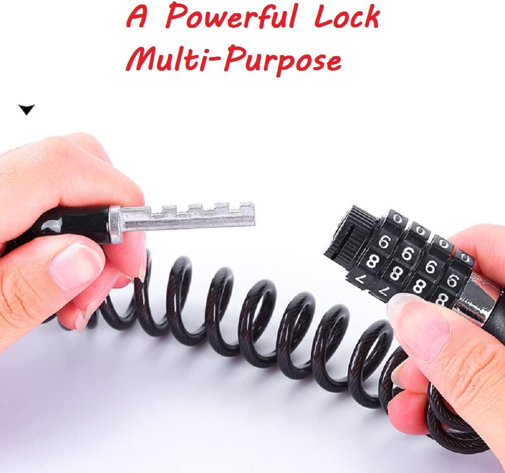2PCS Black Motorcycle Helmet Lock, Portable Password Combination Security 59 Inch for Bicycle Suitcase Luggage 4 Digit Little Cable Lock, Retractable Stroller