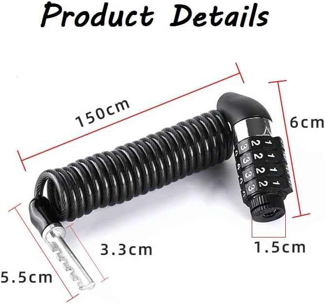 2PCS Black Motorcycle Helmet Lock, Portable Password Combination Security 59 Inch for Bicycle Suitcase Luggage 4 Digit Little Cable Lock, Retractable Stroller
