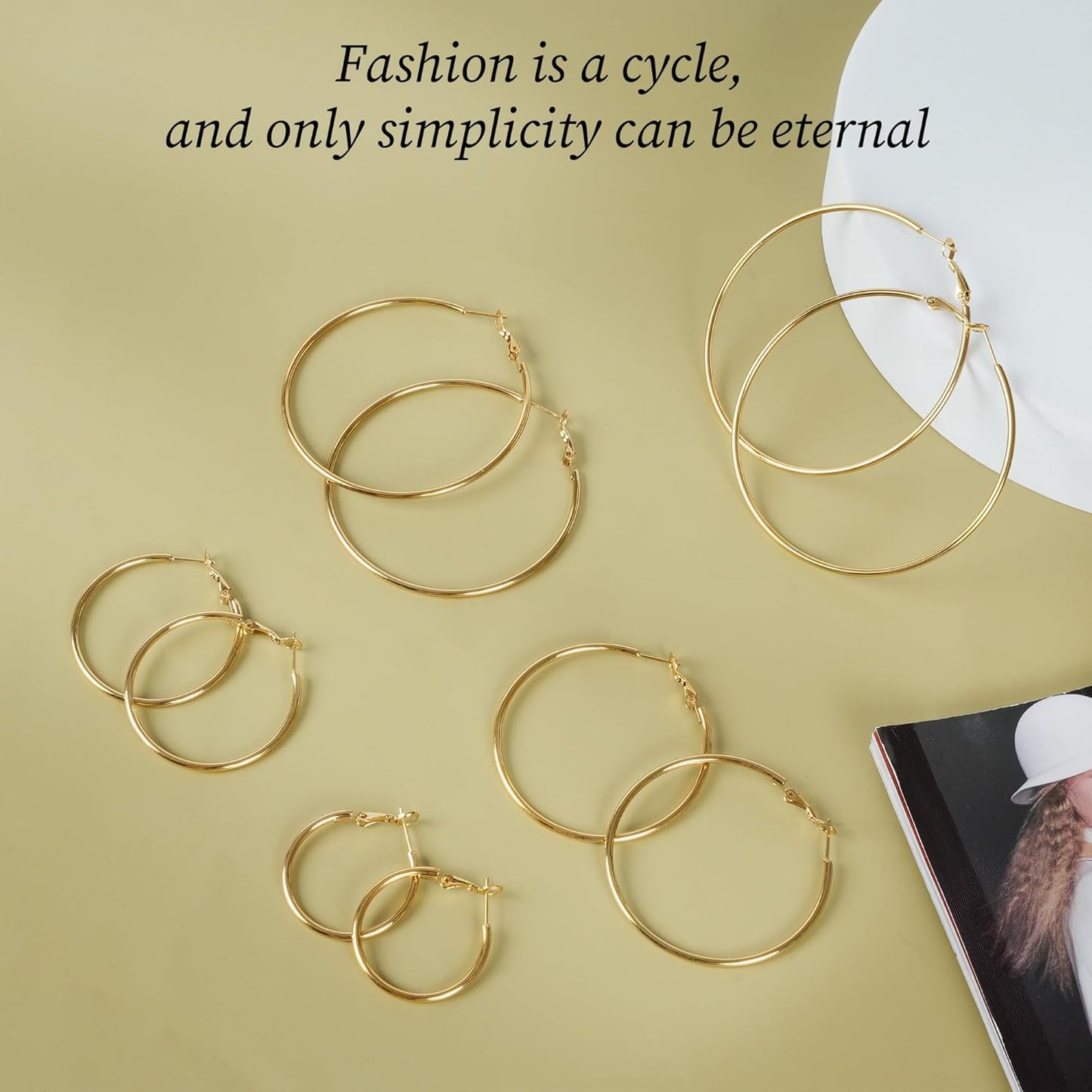 5 Pairs Gold Hoops Earrings for Women, Stainless Steel Large Gold Hoop, Fashion Classic Lightweight Women Earrings (30/40/50/60/70 MM)