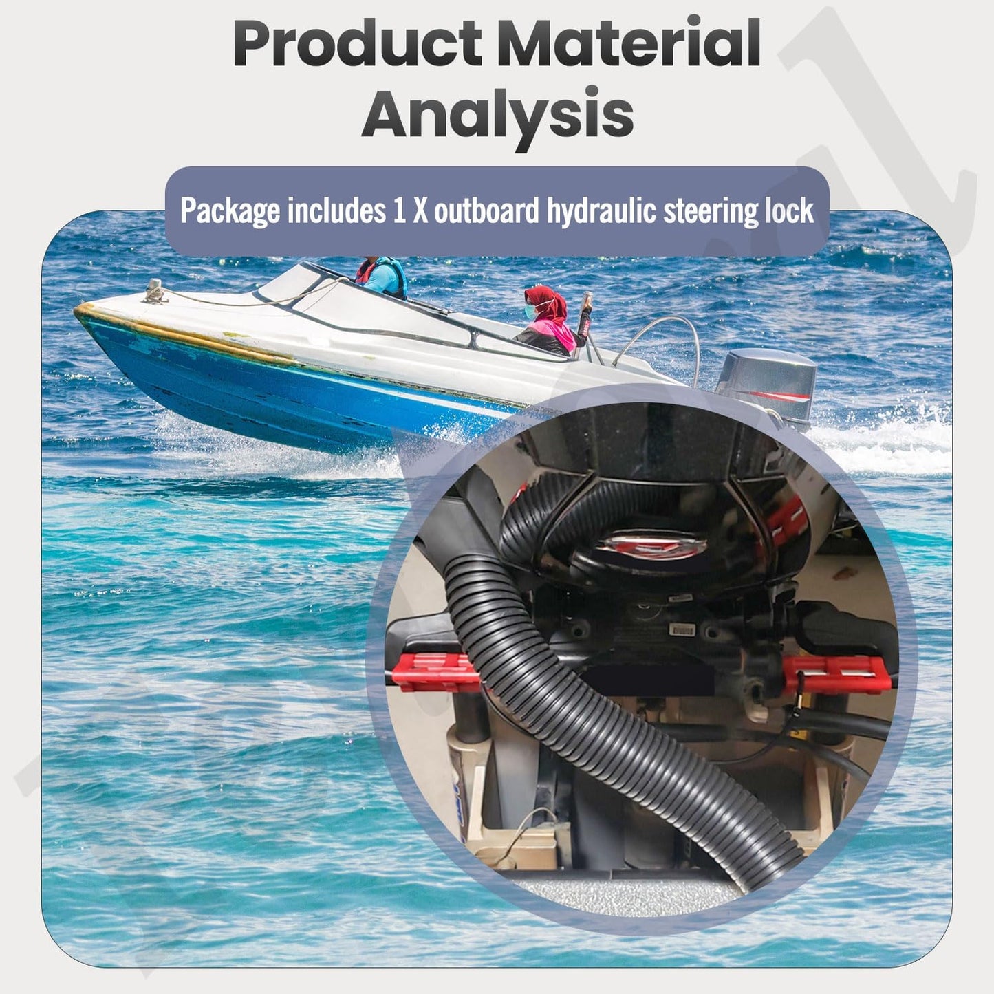 Red Hydraulic Steering Locks, Outboard Motor Steering Lock for Most Steering Cylinder Rods On Outboard Engines, in Position When Towing - Transom Savers for Outboard Motor Trailering/Transport