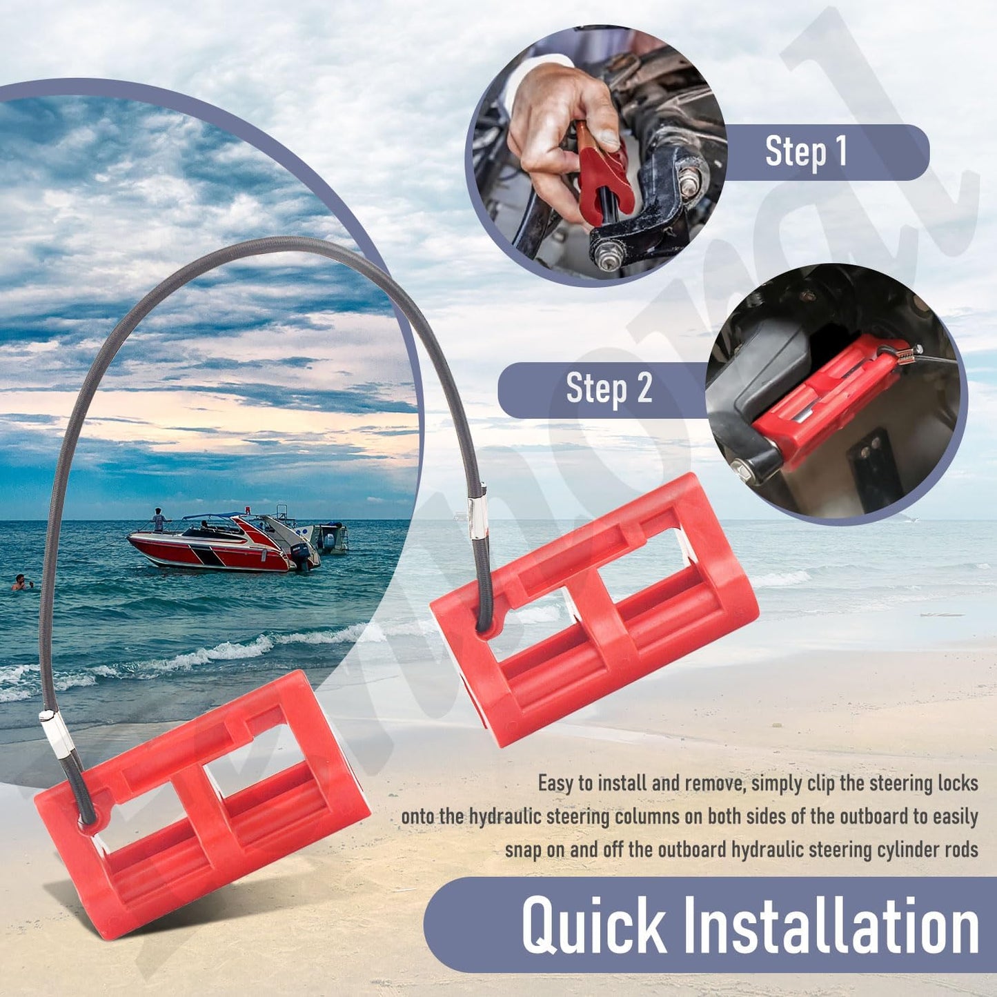 Red Hydraulic Steering Locks, Outboard Motor Steering Lock for Most Steering Cylinder Rods On Outboard Engines, in Position When Towing - Transom Savers for Outboard Motor Trailering/Transport