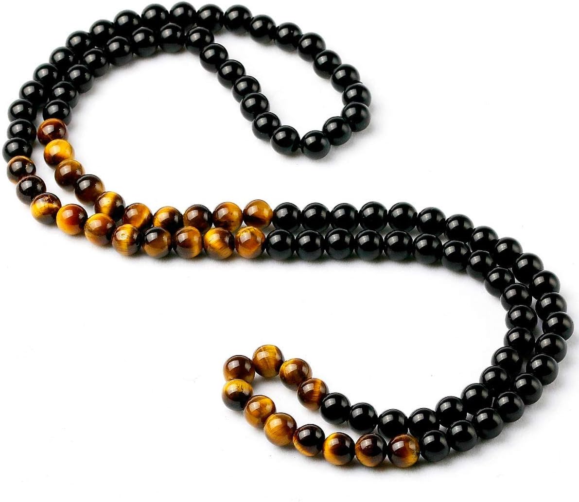Black Onyx Men's Tiger Eye Stone Bead Necklace Fashion Natural Stone Jewelry Handmade Gift, Tiger Eye Onyx